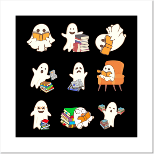 Ghost Reading Book Cute Teacher Halloween Posters and Art